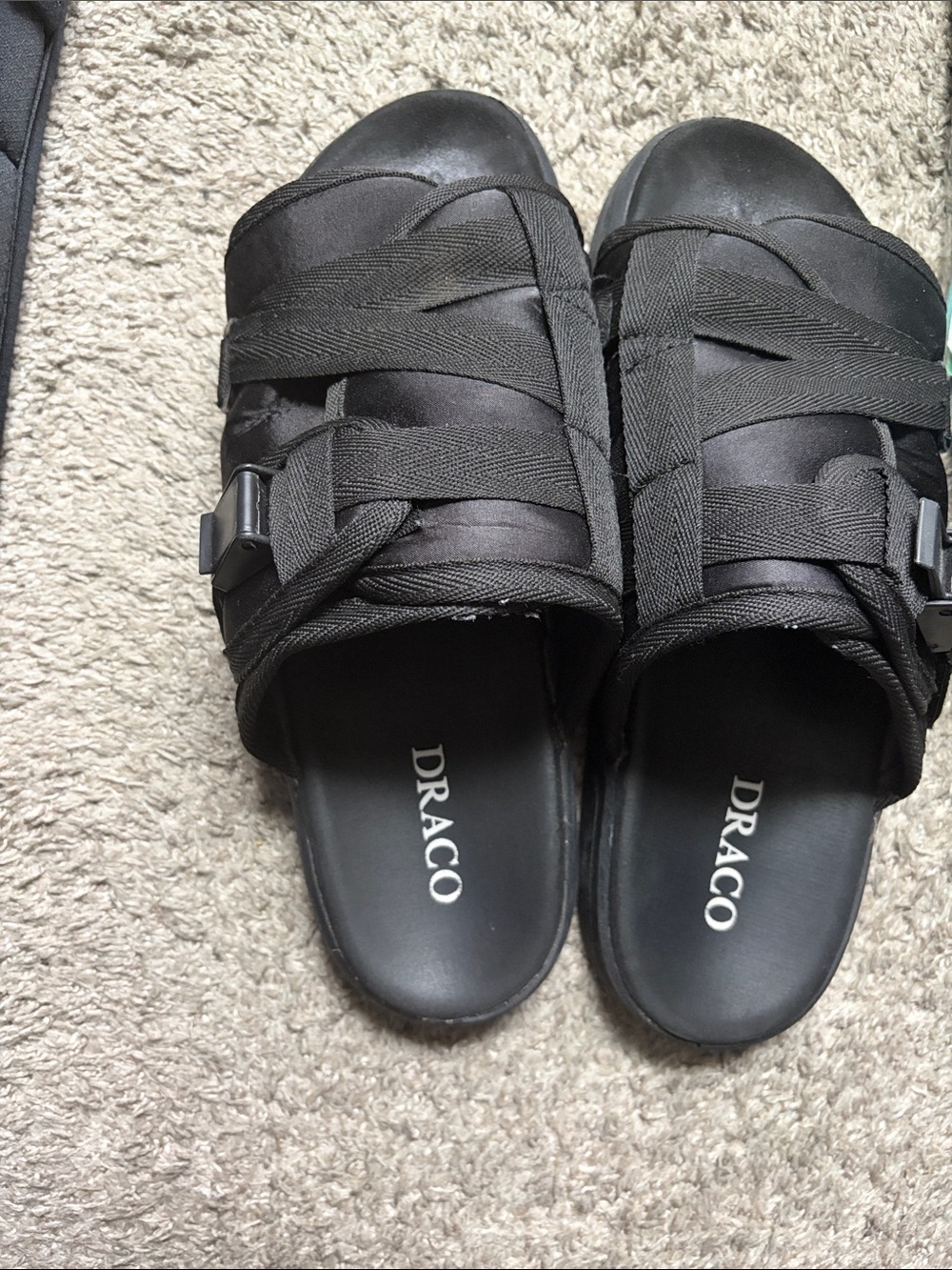 DRACO Black Strappy Slide Sandals with Buckle Detail